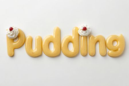 Word PUDDING made of cookies on white background, top viewの素材