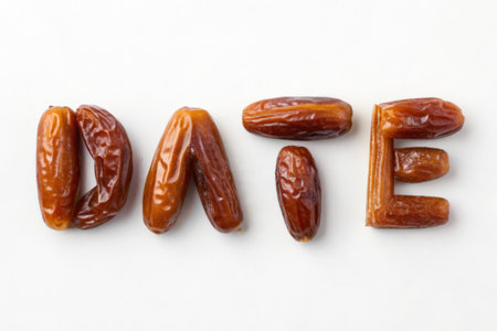 Word date made of dates on a white background, top view.の素材