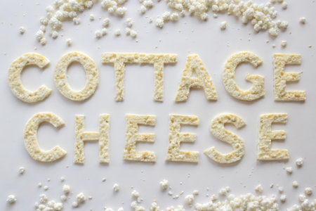 Cottage cheese in the form of the words cottage cheese on a white backgroundの素材