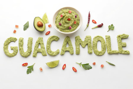 Guacamole text made of guacamole with ingredientsの素材