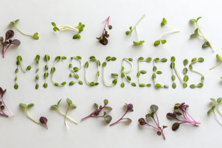 Microgreens: radish, arugula, chard and alfalfa on white backgroundの素材