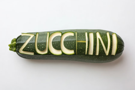 Zucchini with the word Zucchini on a white backgroundの素材