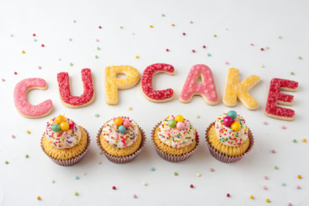 Cupcakes with the word CUPcake on a white backgroundの素材