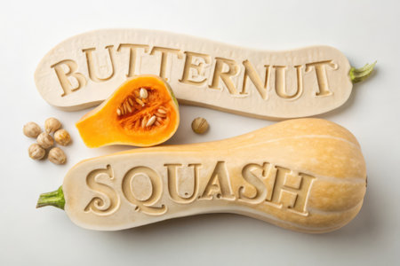 Butternut squash and pumpkin with the words butternut squashの素材