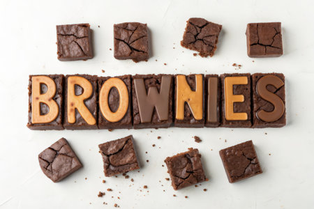 Chocolate bars with word BROWNES on white background, top viewの素材