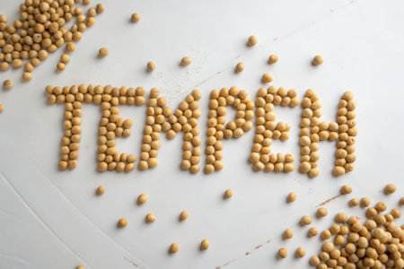 The word TEMPLATE written with soy beans on white backgroundの素材