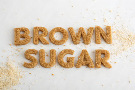 The word BROWN SUGAR spelled out with brown sugar.の素材