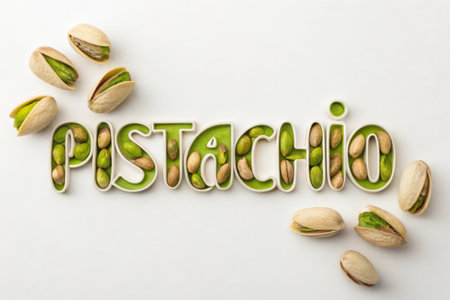 The word pistachio in the form of letters on a white backgroundの素材