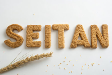 English alphabet made from biscuits and ears of wheat on a white backgroundの素材