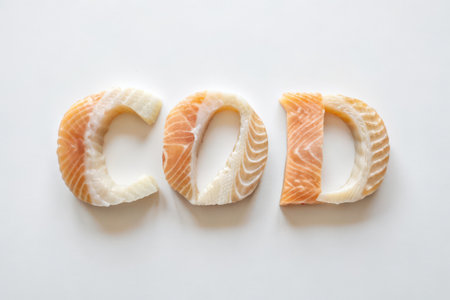 Slices of raw salmon isolated on white background, top viewの素材