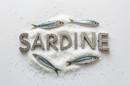 Sardines in salt on a white background. Sea food.の素材