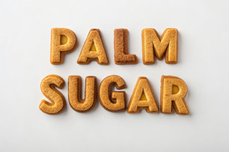 Word PAIM SUGAR written with cookies on a white backgroundの素材