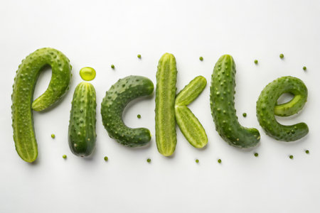 Word PICK made of cucumbers on white background, top viewの素材