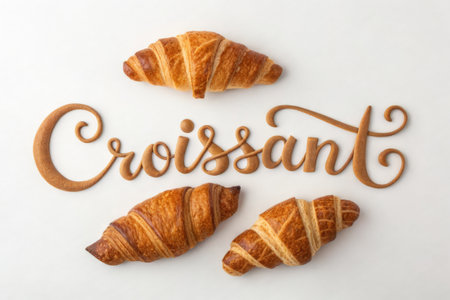 Croissants with the word croissant on a white backgroundの素材
