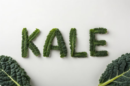 Word Kale made of green leaves on white background, top viewの素材