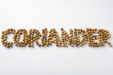 The word organic made of white peppercorns on a white backgroundの素材