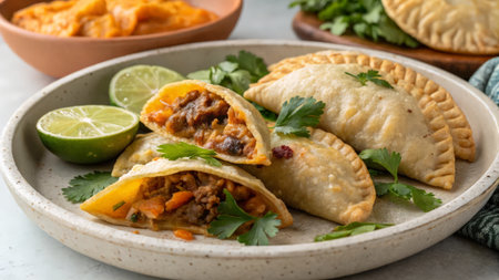 Mexican food: empanadas with beef, corn and vegetablesの素材