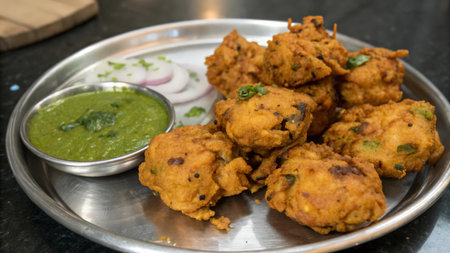 Crispy Corn Tikki, pakora/pakoda or pattice also known as cutlet. served with green chutney. Selective focusの素材