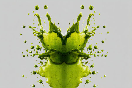 Splash of green paint on a white background. Abstract background.の素材