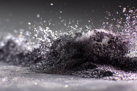 Black powder explosion on a black background. Abstract black powder splash.の素材