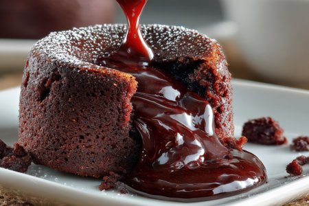 Chocolate fondant with raisins on a plate closeupの素材