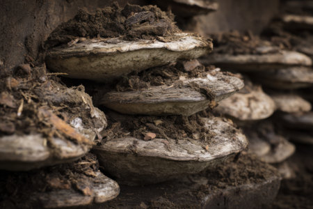 Trametes versicolor growing on a tree trunk.の素材