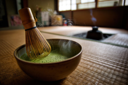 Japanese matcha green tea ceremony in traditional japanese restaurant.の素材