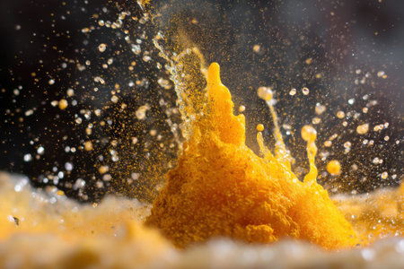 splashes of orange juice on a black background. macro, close-upの素材