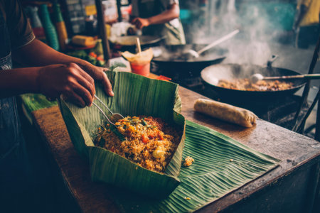 Thai street food in banana leaf, street food in Thailand.の素材