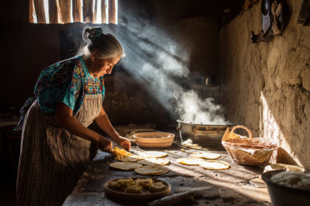 Unidentified Burmese woman making bread in her village.の素材