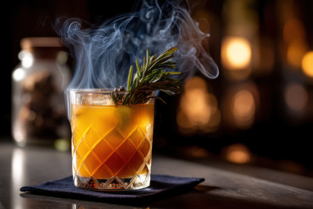 Cocktail with rosemary and ice on a dark background.の素材
