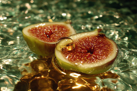 Figs and water drops on the surface of the rippled waterの素材