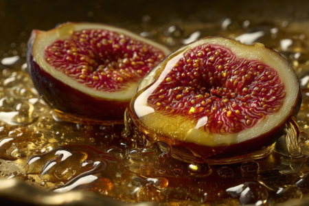 Fresh figs with oil in a bowl on a black background.の素材
