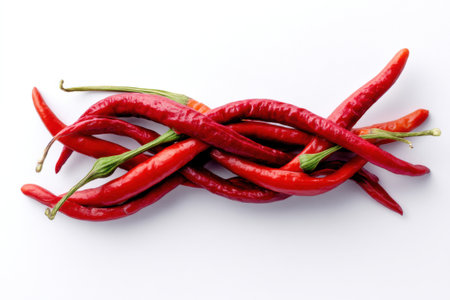 Red hot chili peppers isolated on white background, clipping path included.の素材