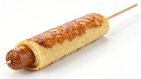 sausage on a stick on a white background in the studioの素材