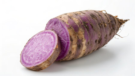 Purple sweet potato isolated on white background. Fresh sweet potato.の素材