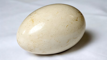 White egg on a white background. Close-up of a white egg.の素材
