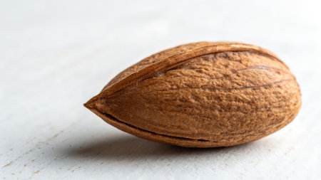 Almond on a white wooden background. Macro. Selective focus.の素材