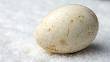 Egg on the snow. Close-up. White background.の素材