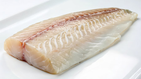 Fillet of fish on a white plate, close-up.の素材