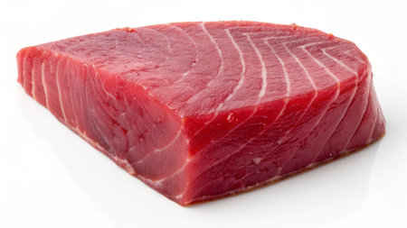 Raw tuna steak on a white background, close-up, isolatedの素材