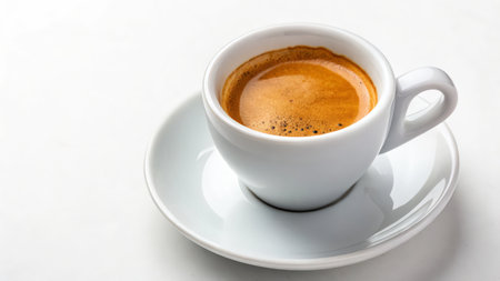 Espresso coffee cup on white background, closeup image.の素材