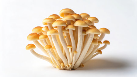Japanese Shimeji mushrooms (brown beech mushroom) on white backgroundの素材