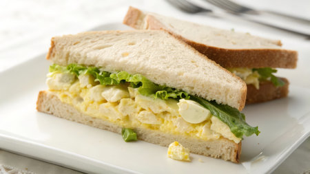 Homemade Egg Sandwich with Lettuce, Lettuce and Cheeseの素材