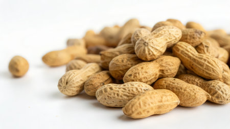 peanuts on white background. macro. close-up of peanutsの素材
