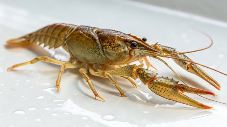 Live crayfish on a white background close-up macro photographyの素材