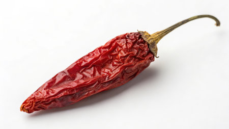 Dried red hot chili pepper isolated on white background, close upの素材