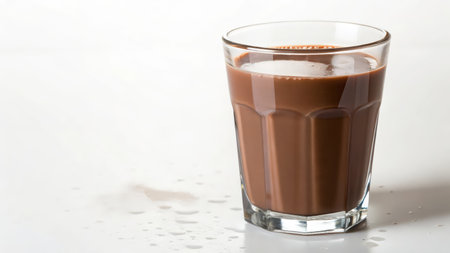 Chocolate milk in a glass on a white background with copy spaceの素材
