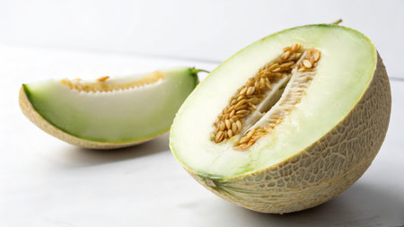 Melon on a white background, close-up, selective focusの素材