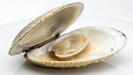 Fresh clams on a white background, close-up, macroの素材